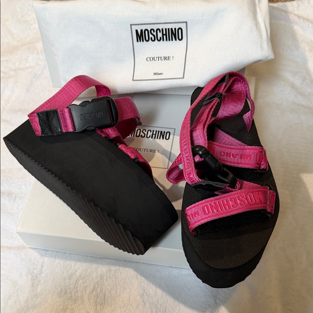 Moschino Pink and Black Platform Sandals